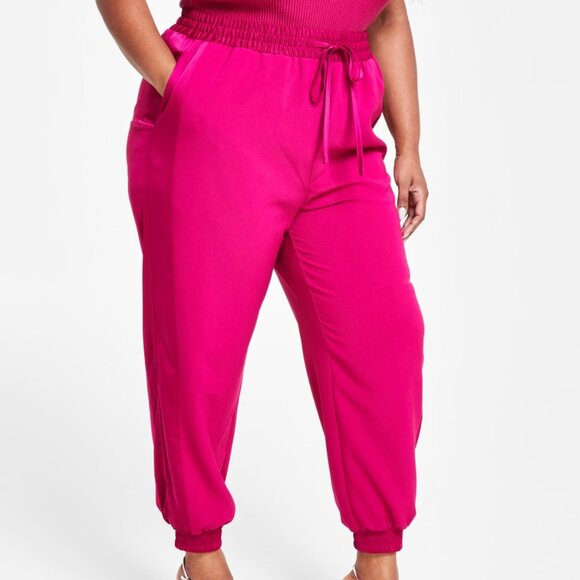 #M19 Nina Parker Trendy Plus Size Wide-Leg Joggers Sangria - Picture 1 of 3